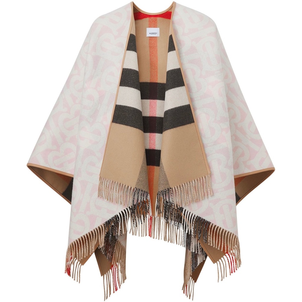 Burberry TB Monogram Half Mega Cape Wool Cashmere Blush New